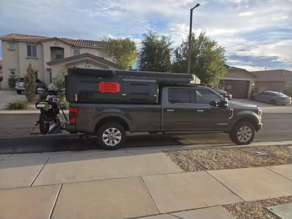 People asking me questions about your guys camper, I'm sending it your way. thank you for building awesome camper
﻿
I'll do that. Thank you Chris for all your help. Going for my first adventure trip with camper.
﻿
Everything is hooked up. I checked shower, refrigerator water pump, lights, everything is working. Taking my dertbike with me to ride trails in Moab Utah.
